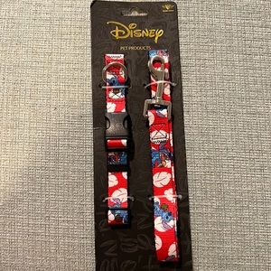 Disney Medium Dog Collar & Leash Red White Blue